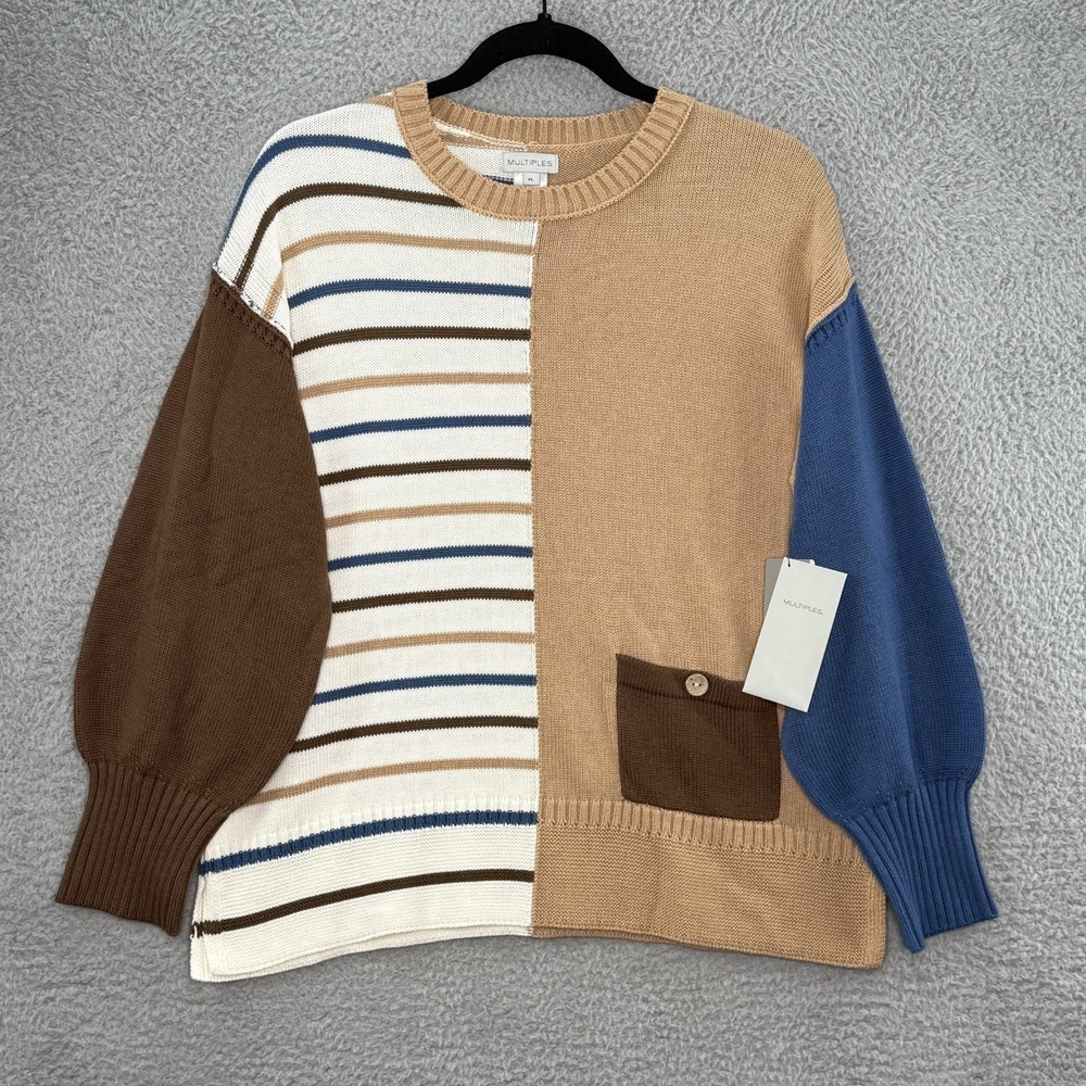 Multiples Women's PL Sweater‎ Top Pullover Striped Pattern Chocolate Angel NWT